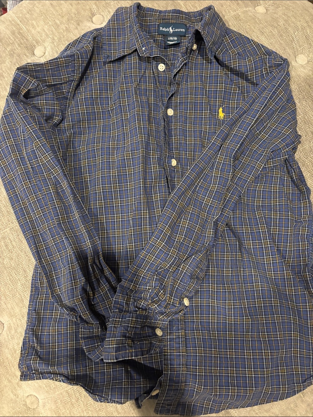 Ralph Lauren Kids Navy and Yellow Plaid Button-Down Shirt